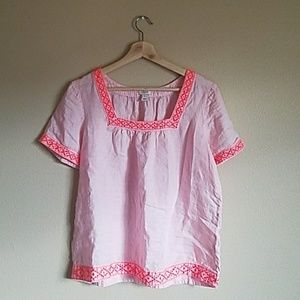 Pink J. Crew Embroidered Linen Top